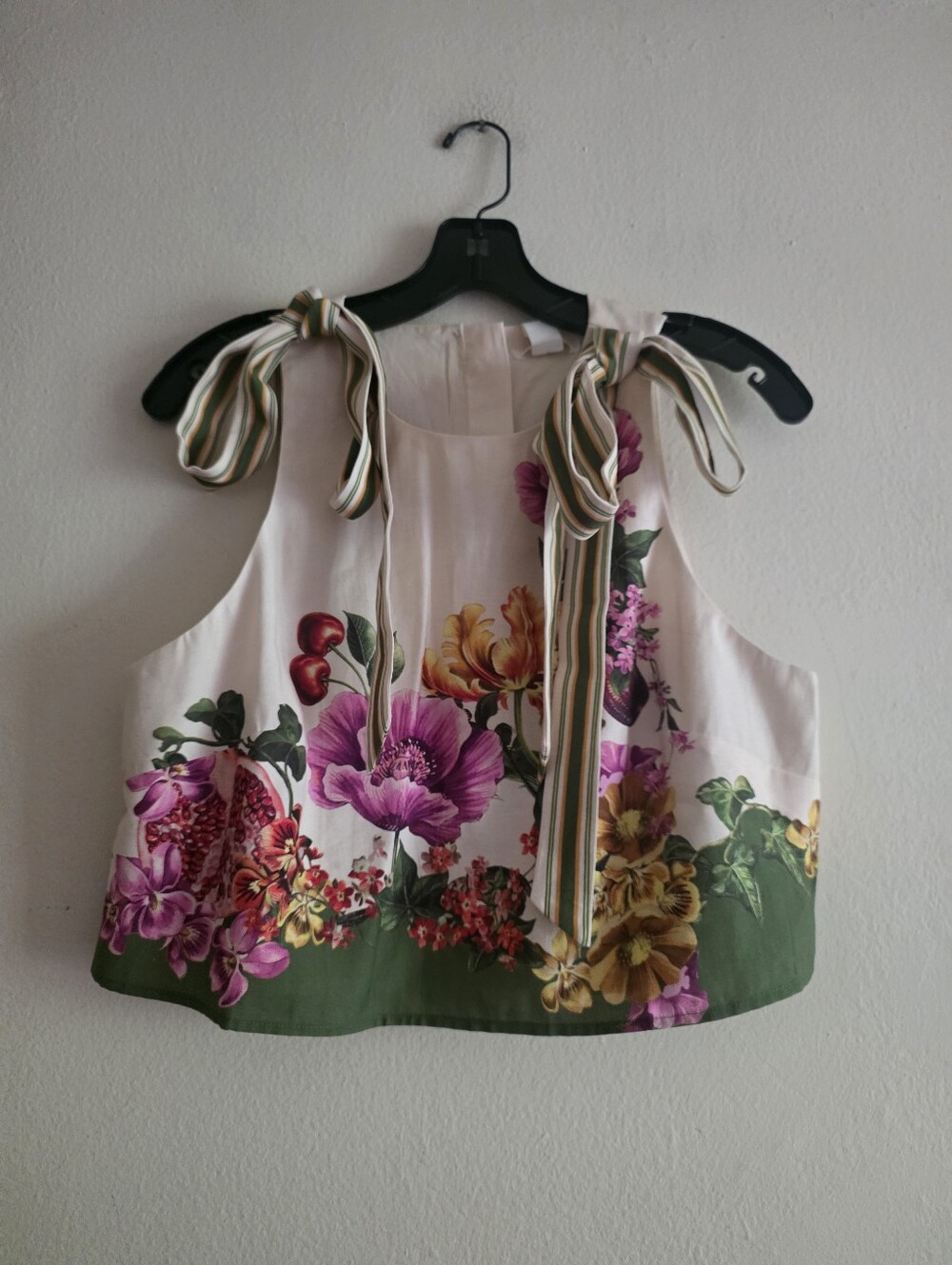 H&M Tie-strap Floral Cropped Top Green_floral Bnwt - Picture 2 of 10
